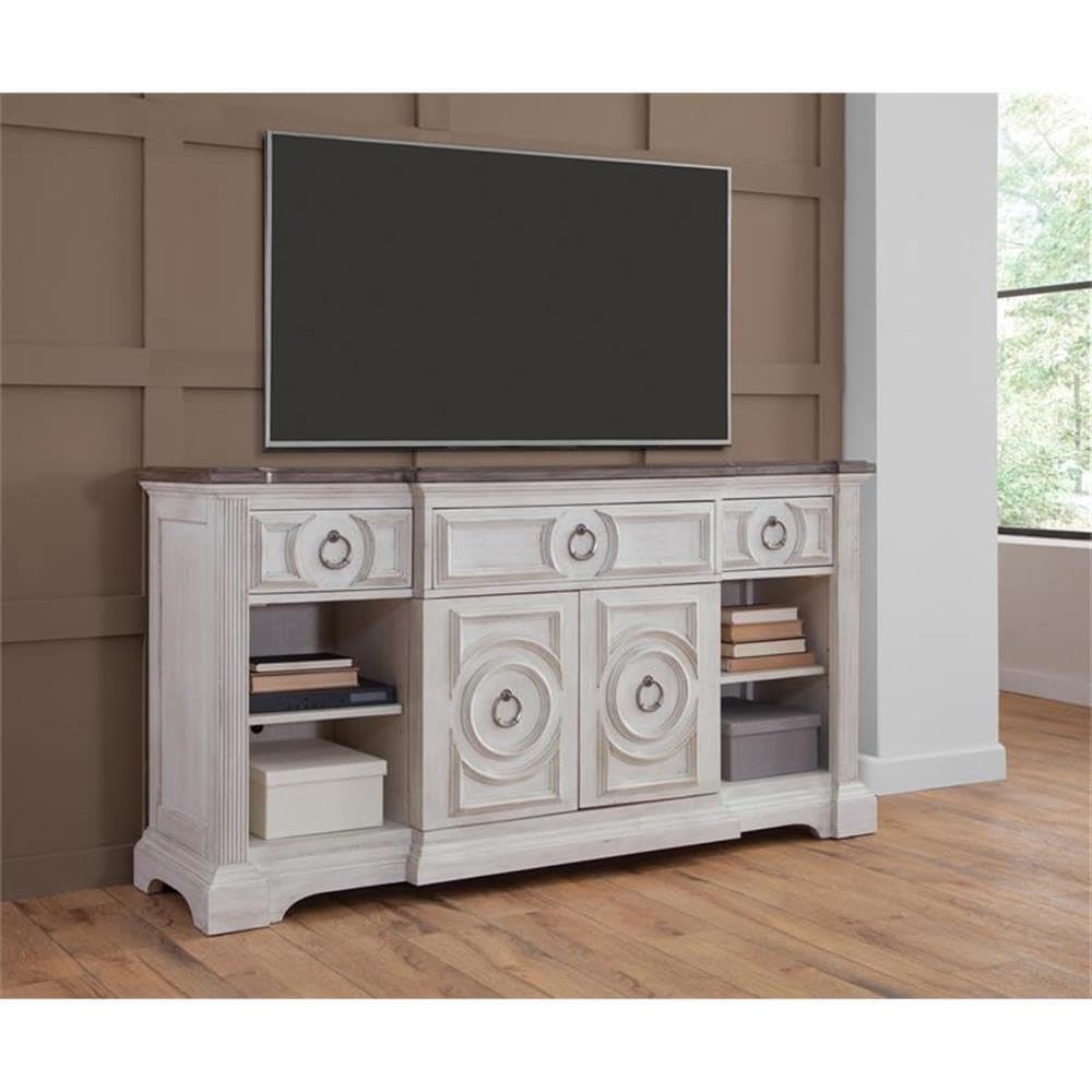 American Woodcrafters Brighten Distressed Antique White 72-inch Wood Console